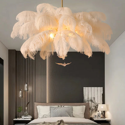 Nordic White Ostrich Feather Pendant Light Modern Led Chandelier Lights for Living Dining Room Children's Decor Hanghing Lamp