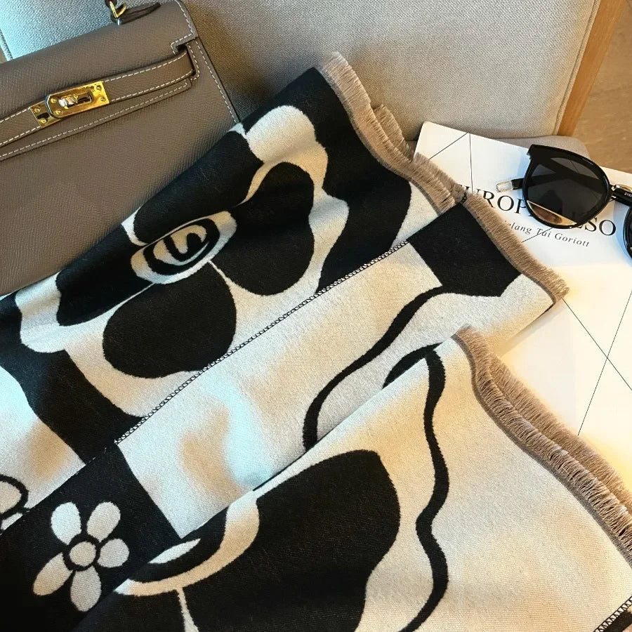 Elegant Women Flowers Soft Acrylic Cashmere Scarf Shawl Autumn Winter Neckerchief Spring Summer Travel Cape Long