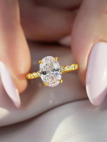 925 Sterling Silver Zircon Golden Oval Round Fashionable Ring For Women Engagement Wedding Luxury High Quality Fine Jewelry