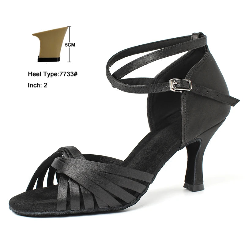 CIDIPAI Black Silk Satin Latin Dance Shoes For Women Latex Soft Soled Ballroom Tango Salsa Dance Shoes Indoor Party Shoes