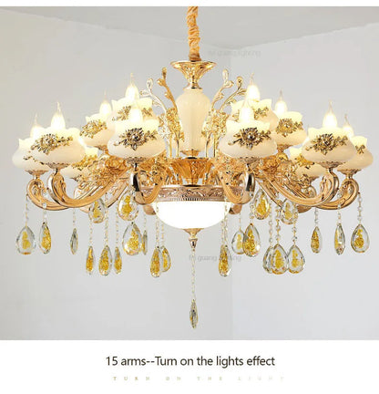 Nordic Luxury Gold Crystal LED Ceiling Chandelier LOFT Villa Lustre LED Pendant Lamp Living Room Hotel Hall Decor Hanging Lamps