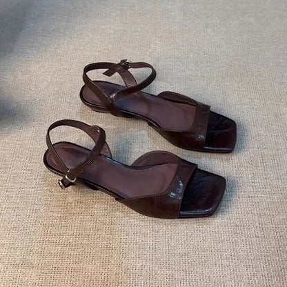 2026 Summer Women's Low Heel Sandals - Fashion Leather Material Suitable for Office Wear and Casual Outdoor Shoes Sizes 35 - 42