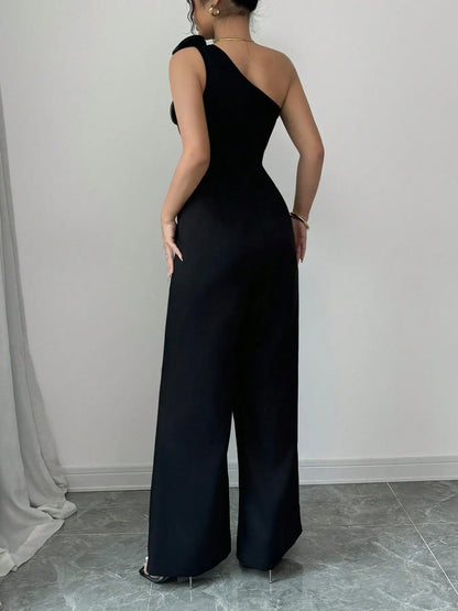 Elegant Women's Bodycon Jumpsuit, Sleeveless Backless Design, High Waist Ruched Detailing, Perfect for Parties & Events