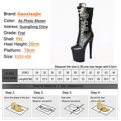 Sexy Knight Female 8Inch High Heel Platform Ankle Boots for Women Autumn Winter Shoes 20cm Black Buckle Strap Pole Dancing Boots