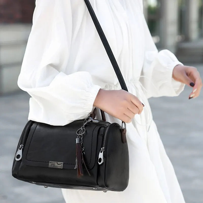 Tassel Decor Handbag, Women's Large Capacity Shoulder Bag, Fashion Zipper Crossbody Bag With Removable Strap