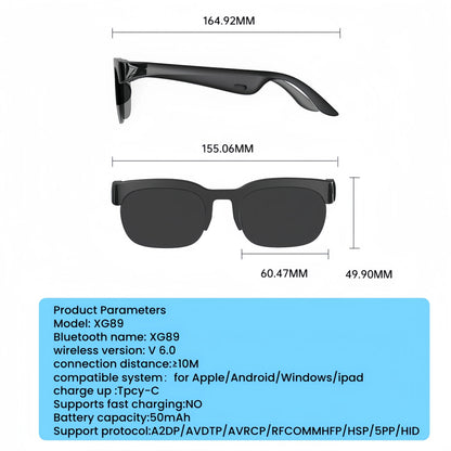 Smart Translation Glasses, Support Real-Time Translation, Bluetooth Music Glasses, Large Speakers, Wireless Connection, Long Battery Life
