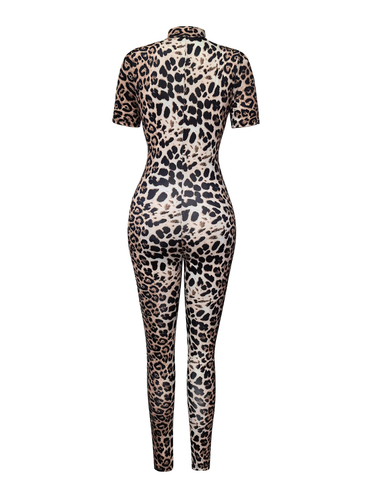 Summer 2026 Sexy Leopard Jumpsuit Women Stand Collar Deep Zipper Slim Full Length Pants Trousers Rompers Jumpsuits 63947
