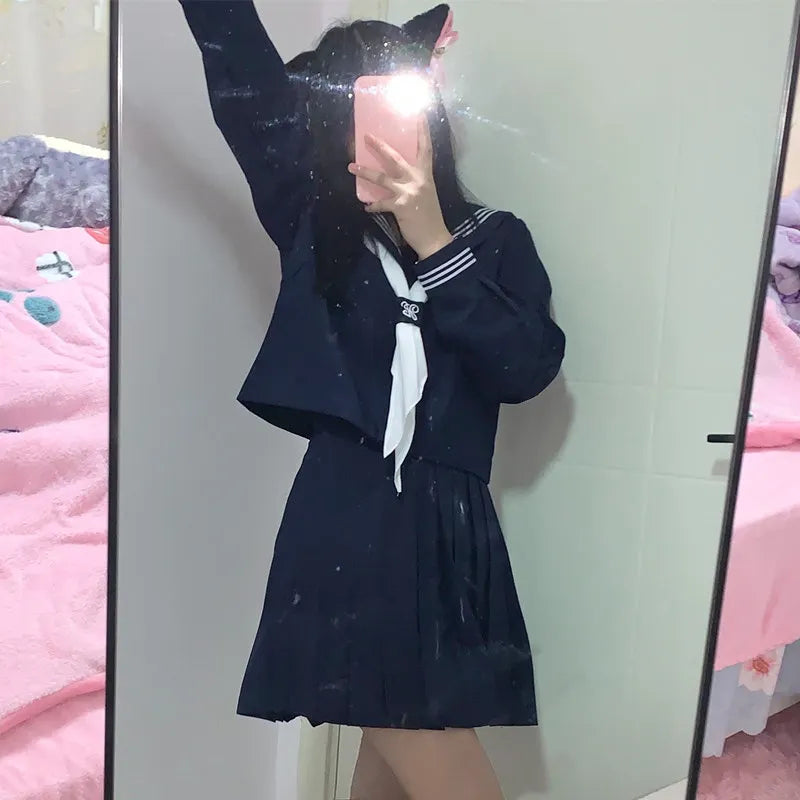 Orthodox JK Uniform School Uniform Basic Navy Navy College Style School Supply Middle Sailor Uniform Autumn and Winter Suit