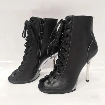 Pink 12cm high-heeled shoes,Twisted buttocks dance modeling performances 5 inch transparent soles sexy Fetish short Ankle Boots
