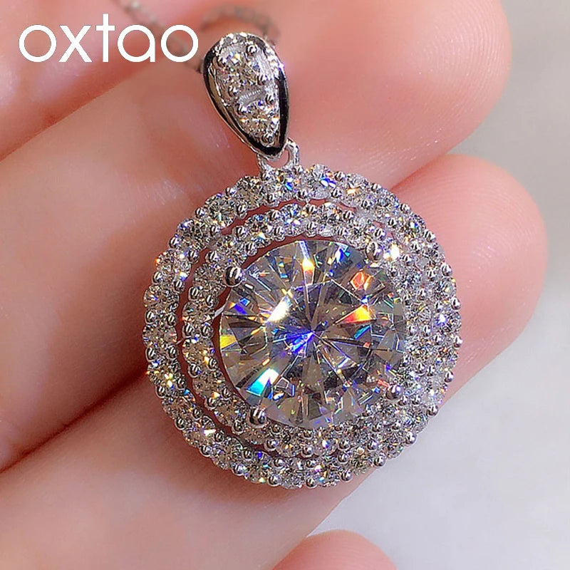 OXTAO Big Moissanite Starry Sky Pendant Necklace 8mm 2ct D VVS1 for Women 14K Gold Filled Wedding Fine Jewelry Charm Necklace