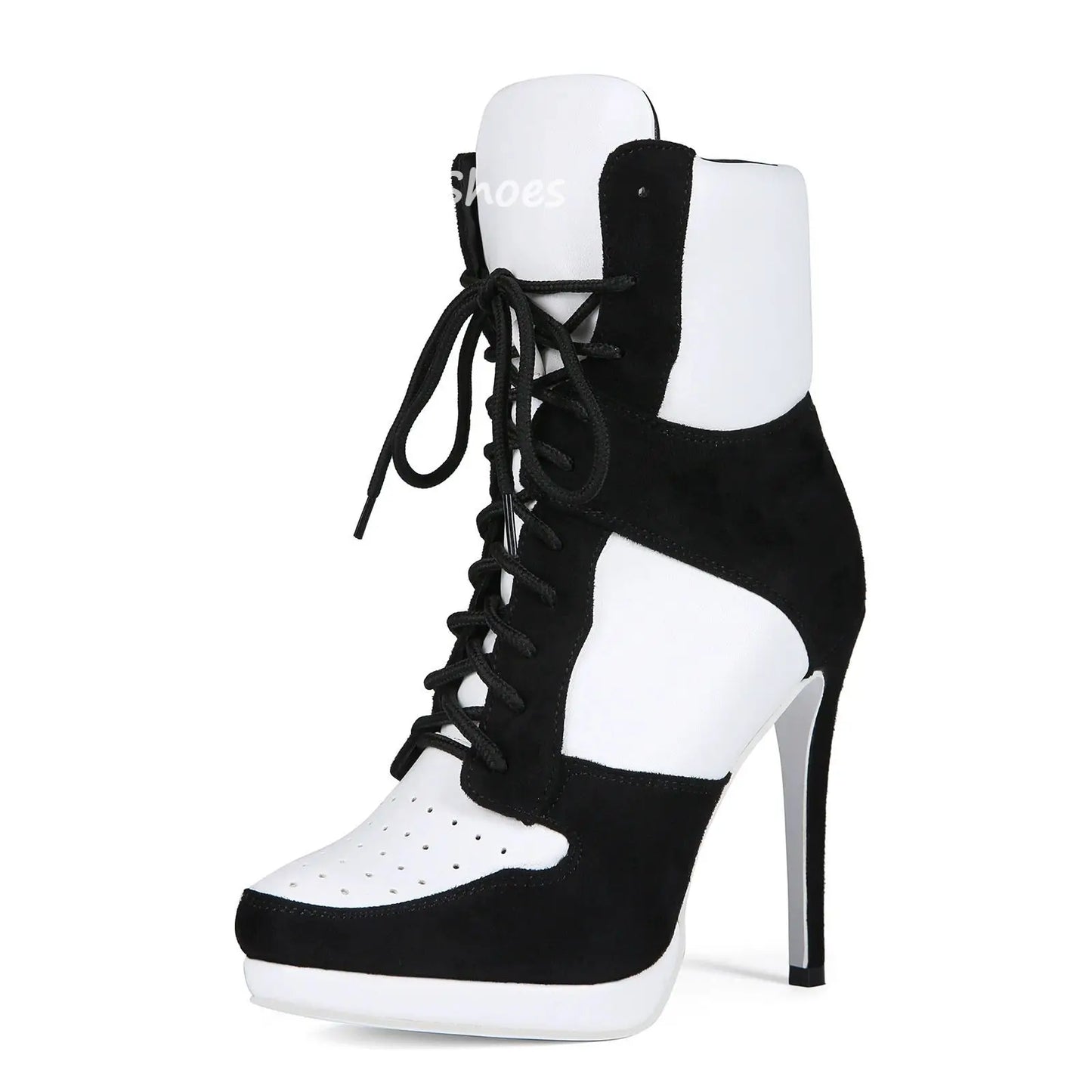 Round Toe Sports Lace Up Women's Short Boots 2026 Thick Sole Mixed Color Stilettos Autumn Winter New Street Style Casual Rock Bo