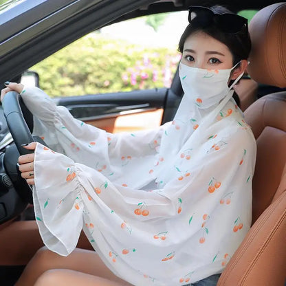 Cycling Sun Protection Shawl Driving Ice Silk Neck Face Cover Scarf Cooling Outdoor Cover Up Breathable Long Flared Sleeve Cape