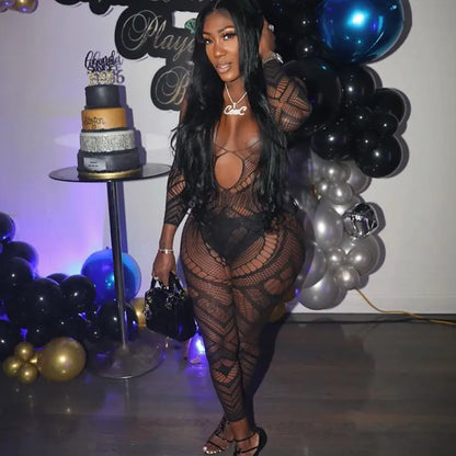 New Summer Leisure Time Party Fashion Backless Lace Jumpsuit Women Transparent Hollow Out Clothes For Women Body Bodysuit