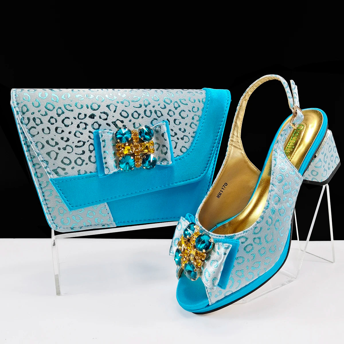 Doershow Italian green Shoes And Bag Sets For Evening Party With Stones Italian Leather Handbags Match Bags!  1-1