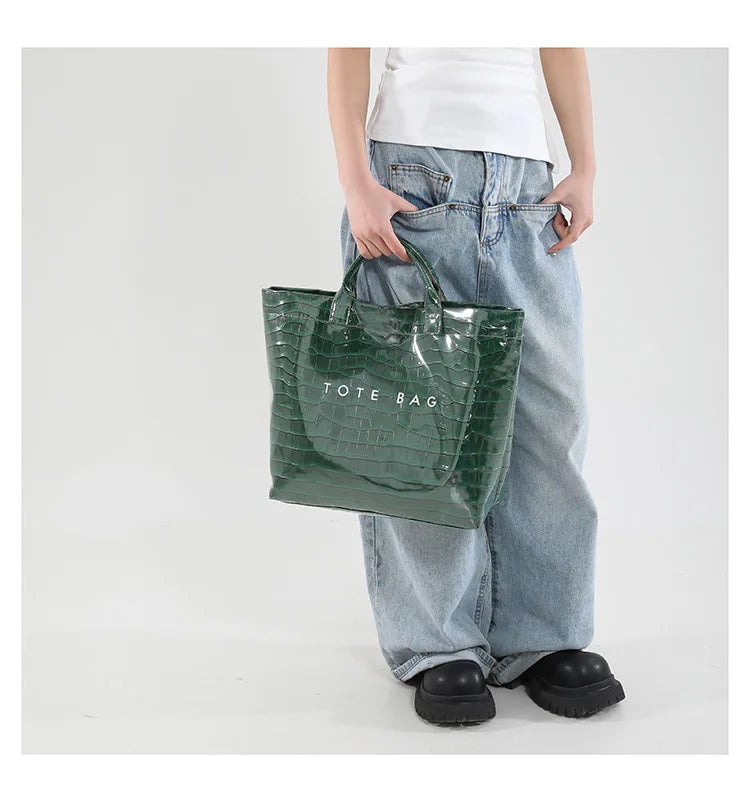 Crocodile Texture Tote Bag Pvc Kraft Paper Large Capacity Luxury Hobo Handbag Women Casual Shopping Letters Top Handle Hand Bags
