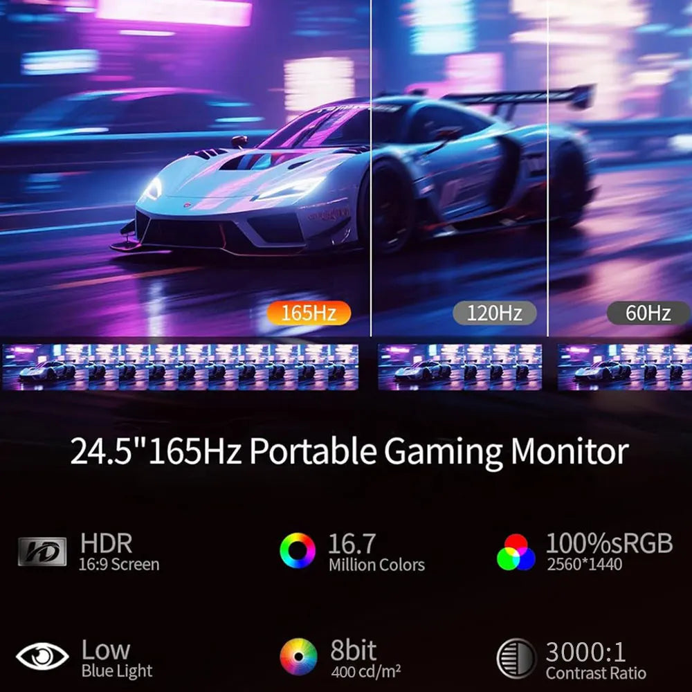 Sibolan 24.5" 2.5K Touchscreen Portable Monitor 165Hz 100% sRGB 400nit Metal Body Gaming Laptop Display Extender For Win & Mac