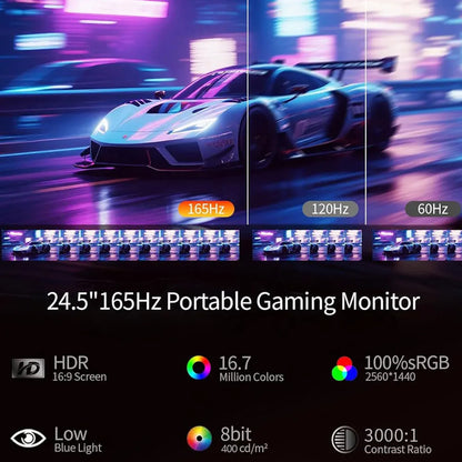 Sibolan 24.5" 2.5K Touchscreen Portable Monitor 165Hz 100% sRGB 400nit Metal Body Gaming Laptop Display Extender For Win & Mac