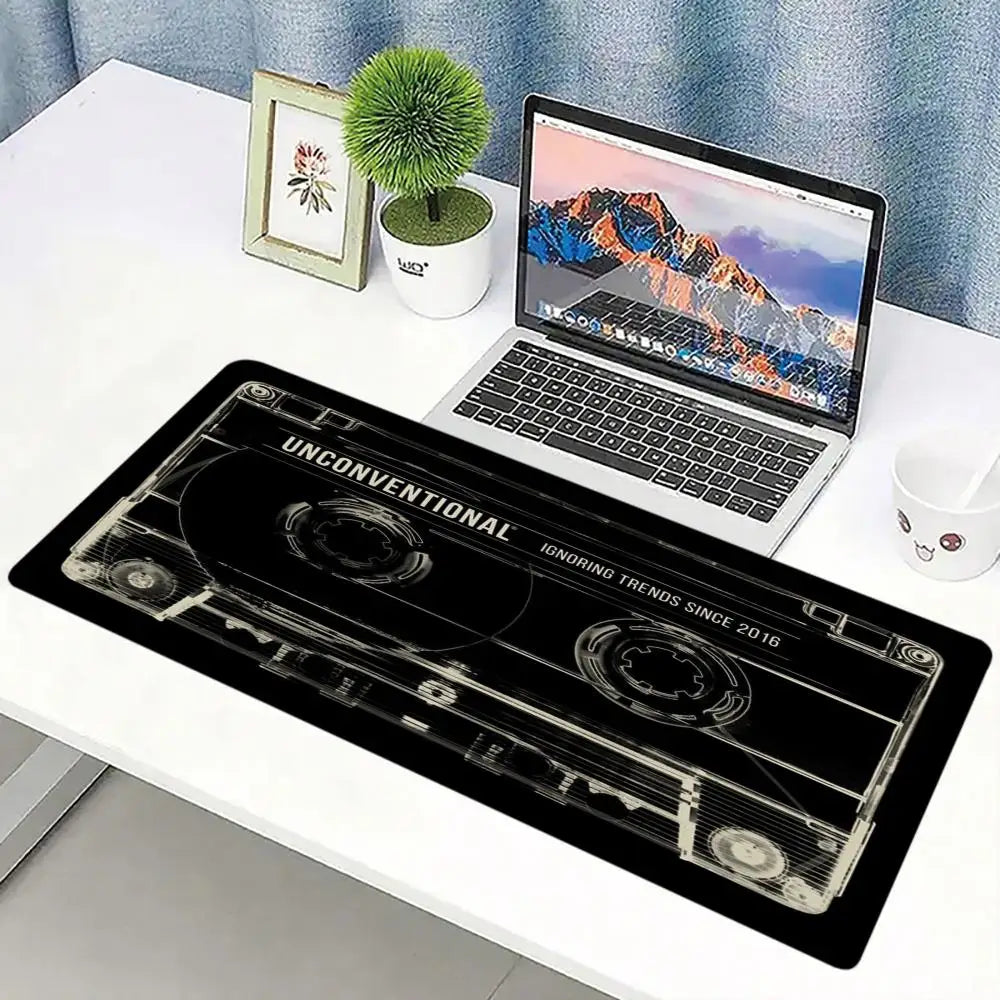 Retro Cassette Tape Mouse Pad Large Computer Office Game Table Mat Rubber Anti-slip Stitched Keyboard Mat 90x40 XXL Desk Pads