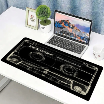 Retro Cassette Tape Mouse Pad Large Computer Office Game Table Mat Rubber Anti-slip Stitched Keyboard Mat 90x40 XXL Desk Pads