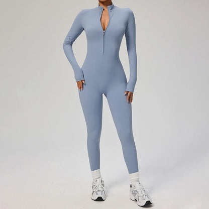 TRY TO BN Women's Jumpsuit Long Sleeve Zipper Shapewear Bodysuit Yoga Fitness One Piece Tights Gym Clothing Mono Deportivo Mujer