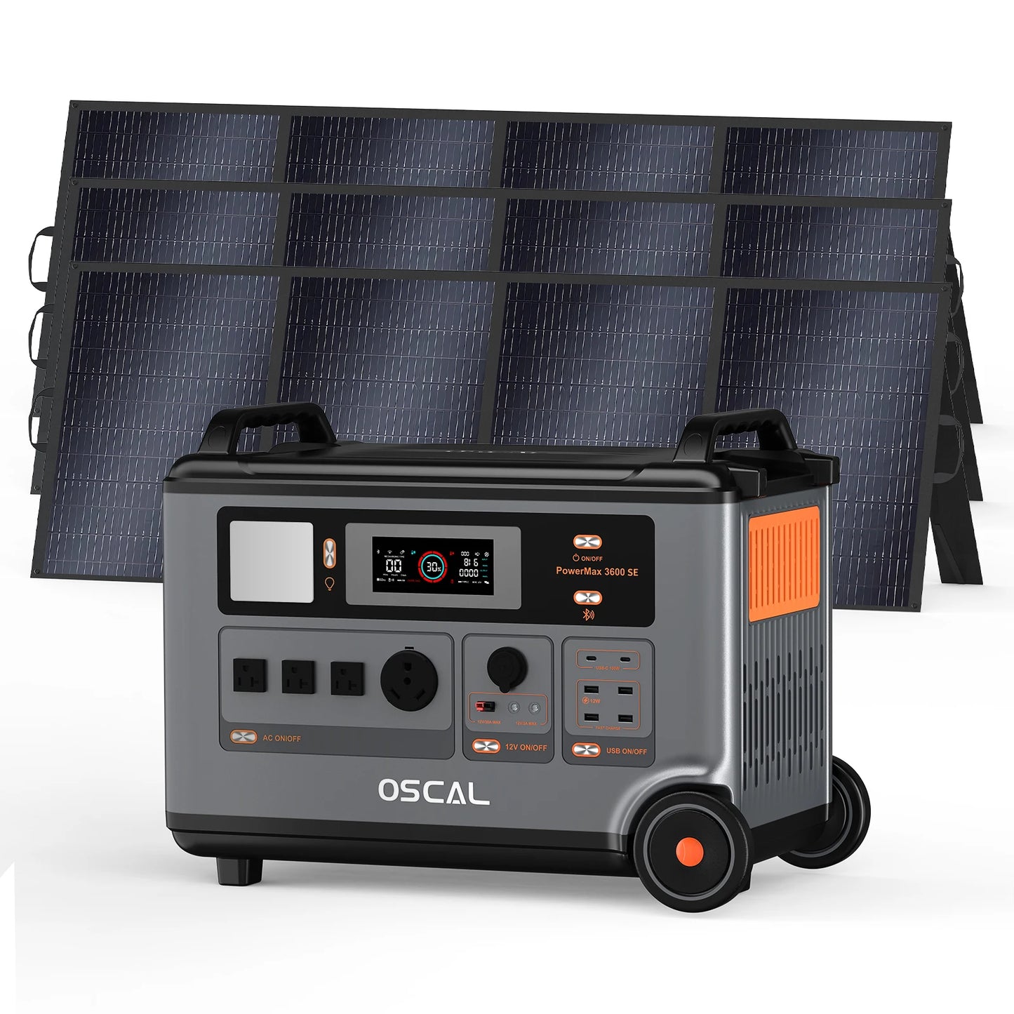 OSCAL PowerMax 3600SE Portable Power Station, 3600Wh LiFePO4 Battery, Solar Generator optional 400W Solar Panel, 3600W (Surge 7200W) Fast charging Home Backup Battery, Power Supply for Camping, RV