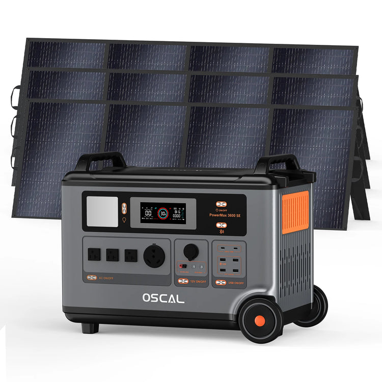 OSCAL PowerMax 3600SE Portable Power Station, 3600Wh LiFePO4 Battery, Solar Generator optional 400W Solar Panel, 3600W (Surge 7200W) Fast charging Home Backup Battery, Power Supply for Camping, RV