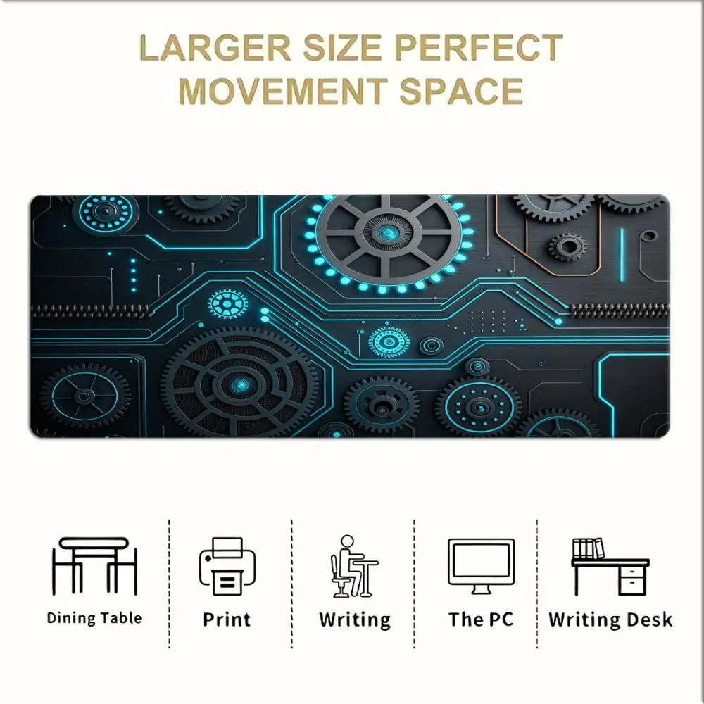 Large XXL Gaming Mouse Pad Desk Mat Keyboard Pad Cyan Circuit Gear Tech Cyberpunk Aesthetic  Mousepad For E-Sports Gamers Boys
