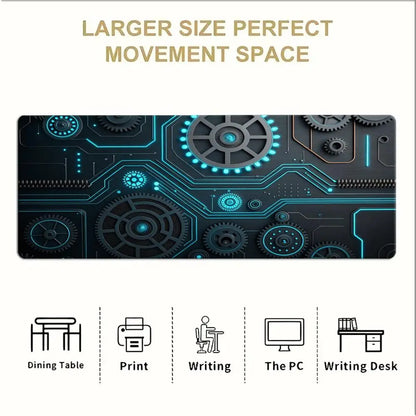 Large XXL Gaming Mouse Pad Desk Mat Keyboard Pad Cyan Circuit Gear Tech Cyberpunk Aesthetic  Mousepad For E-Sports Gamers Boys