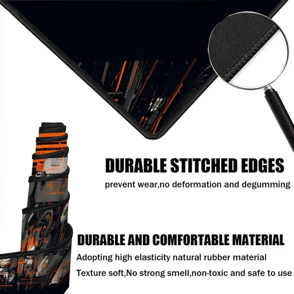Large Gaming Mouse Pad Desk Mat Keyboard Pad Orange Circuit Gear Cyberpunk Mechanical Tech NonSlip XXL Mousepad Tech Enthusiasts