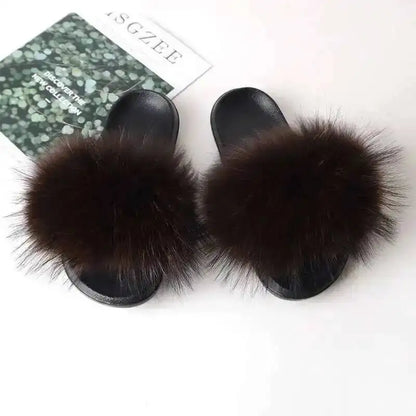 Real Raccoon Fur Slippers For Women 2026 Summer Fluffy Indoor House Fuzzy Flat Slides Outdoor Fashion Beach Sandals Flip Flops