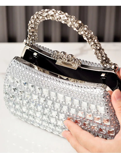 Silver Woman Bag Shine Bling Crown Hasp Diamond Shoulder Bag Crossbody Luxury Designers Rivet Clutch Party Evening Sparkly Purse