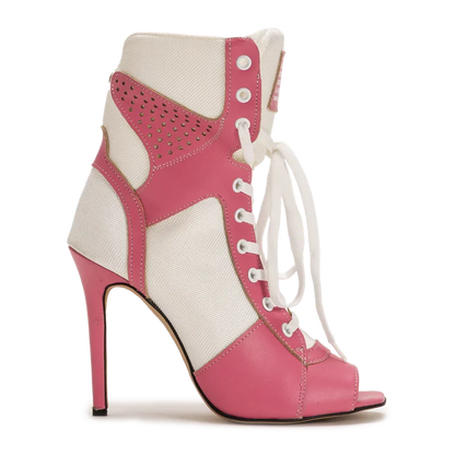 Peep Toe Corss Tied Patchwork Ankle Boots Sexy Square Toe Thick Heel New Arrivals Fashion Women Runway Shoes