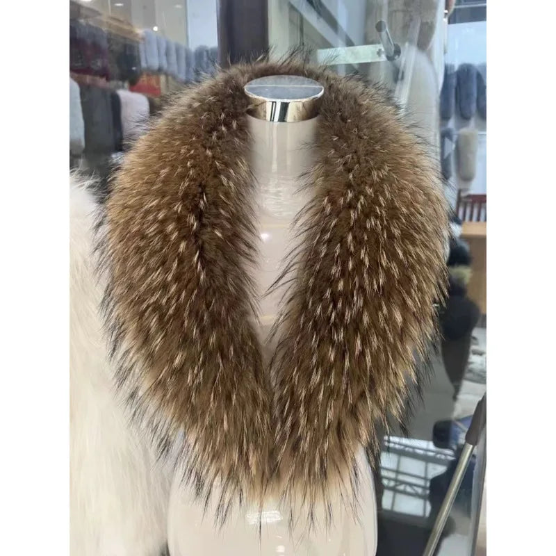 Raccoon Fur Collar Female Winter Fur Collar Coat Jacket Shawl Women Furry Fur Collar Scarves Neck Warmer Natural Fur Scarves