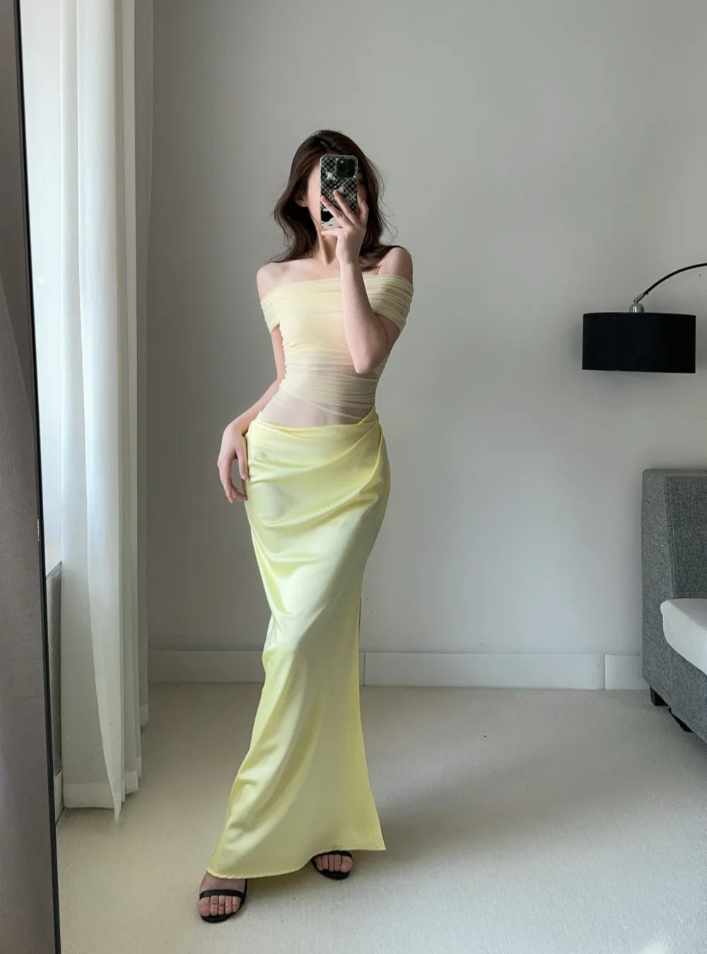 MsChuh Summer Party Dresses For Woman One-shoulder Long Evening Dress Sexy Holiday French Vestidos Solid Color Temperament Slim