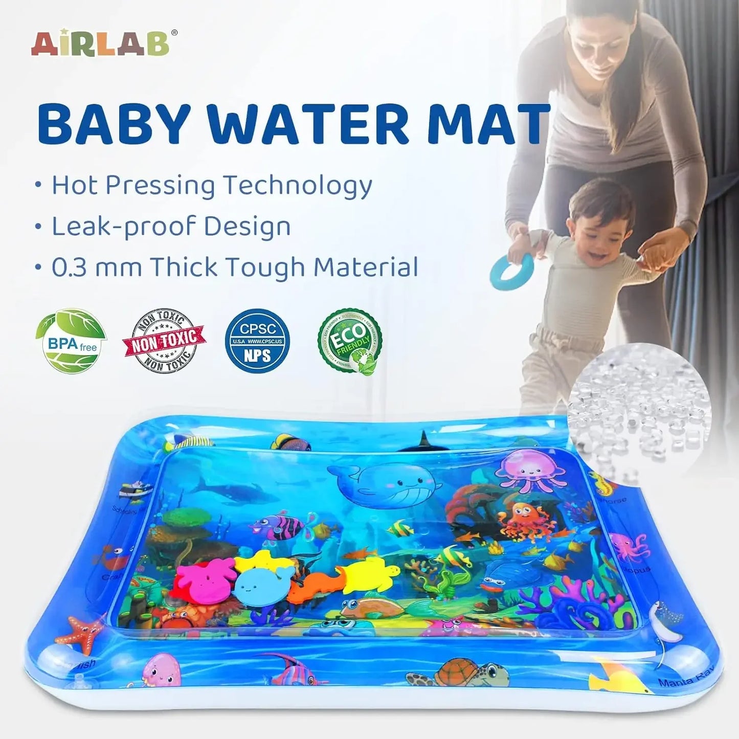 Large Pet Water Sensory Mat Inflatable Sea Animal Design Playmat for Dogs Cats Thickened Splash Proof Activity Toy with Fishes