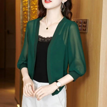 Chic Spring Summer Women Cardigan Sunscreen Chiffon Coat Shirt Vintage Thin Tops Short Jackets Design Shawl New