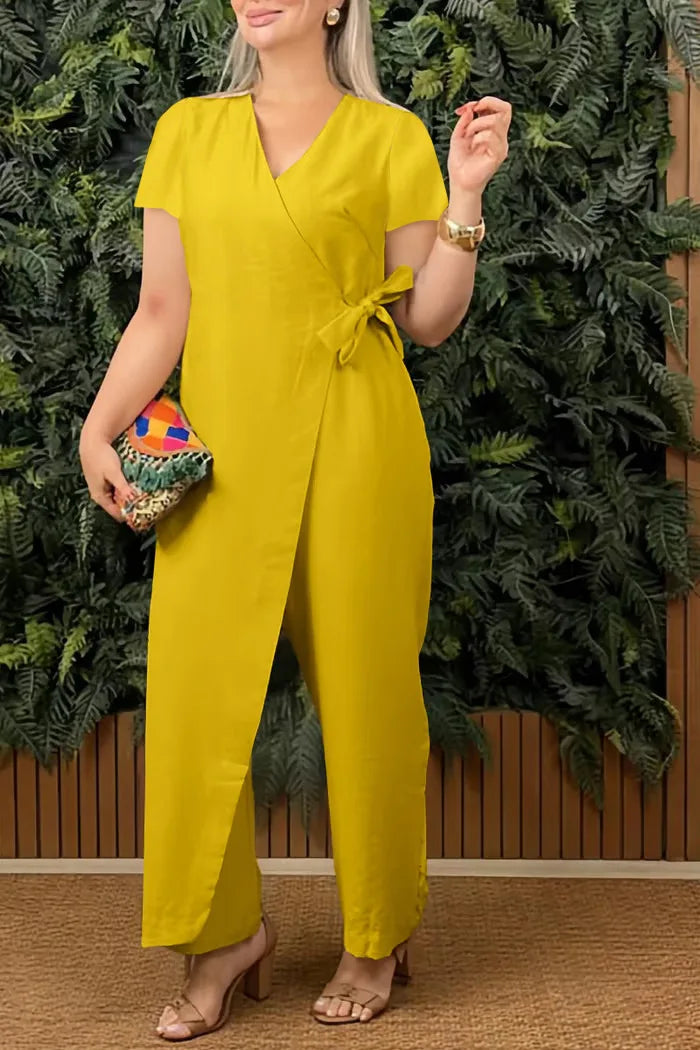 Female Casual Jumpsuit V-Neck Sleeveless Lace-up Jumpsuits For Women Fashion Office Holiday Womens Clothing Jumpsuits Summer New