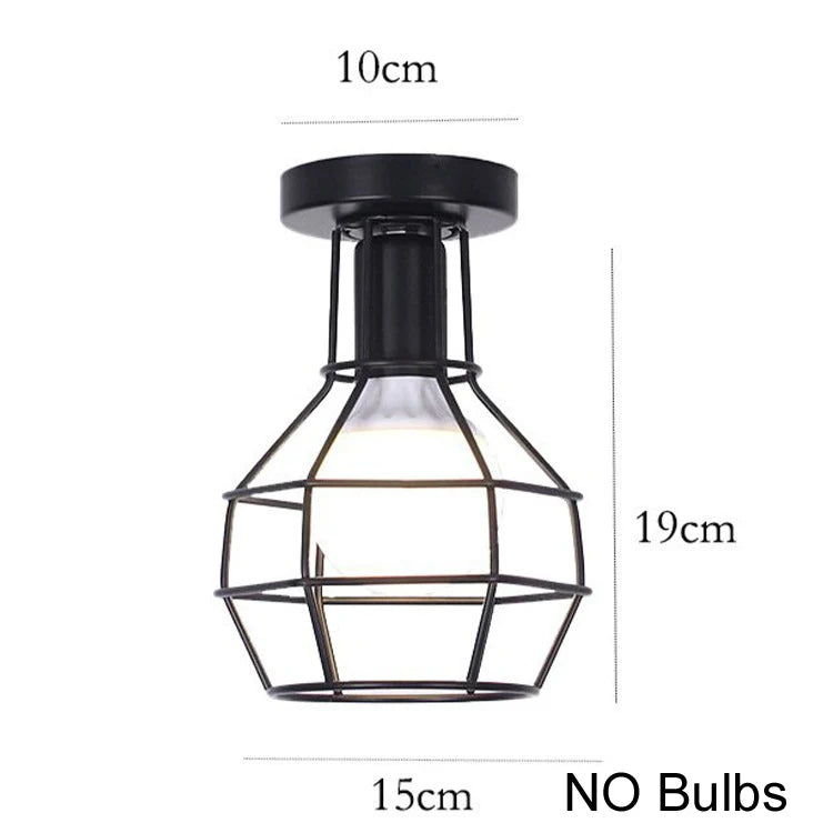 E27 Retro Ceiling Lamps Black Industrial Light Fixture Vintage Semi Flush Mount Ceiling Lights Porch Hallway Stairway Mini Metal