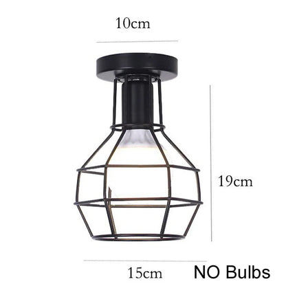 E27 Retro Ceiling Lamps Black Industrial Light Fixture Vintage Semi Flush Mount Ceiling Lights Porch Hallway Stairway Mini Metal