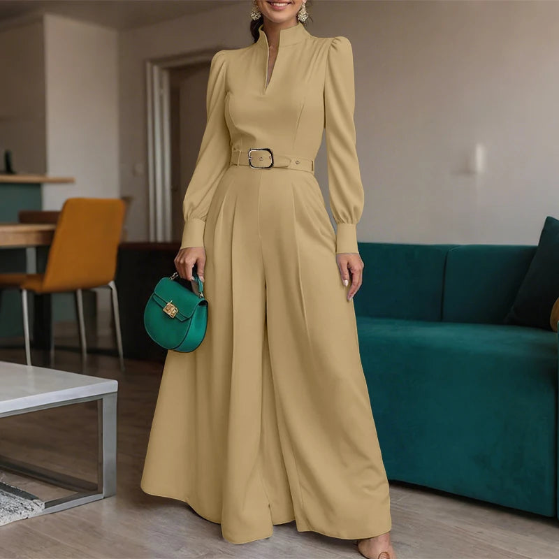 ZANZEA Fashion Women Jumpsuits 2026 Spring Overalls Pants Elegant OL Work Wide Leg Trousers V Neck Long Sleeve Romper Streetwear
