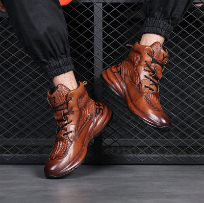 Genuine Leather Winter Boots For Men Crocodile Leather Casual Fleece Warm Shoes Motorcycle Punk Botas Male Loafer Hombre KK419