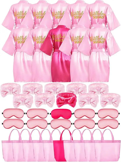 40 Pcs Girls Spa Party Supplies 10 Birthday Squad Princess Robe 10 Tote Bags 10 Headbands 10 Spa Masks for Birthday