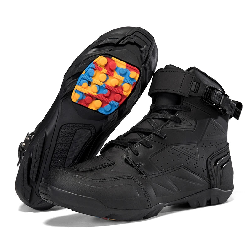 Men's Motorcycle Boots Breathable Leather Motorbike Shoes Men Anti-fall Motocross Riding Shoes Waterproof Anti-slip Motos Boot