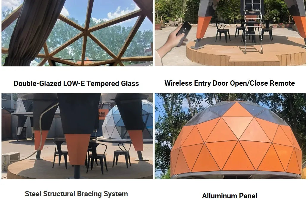 Custom Windproof Igloo Dome Camping Crystal Dome Tent Luxury Aluminum Glamping Geodesic Glass Dome House Tent With Bathroom
