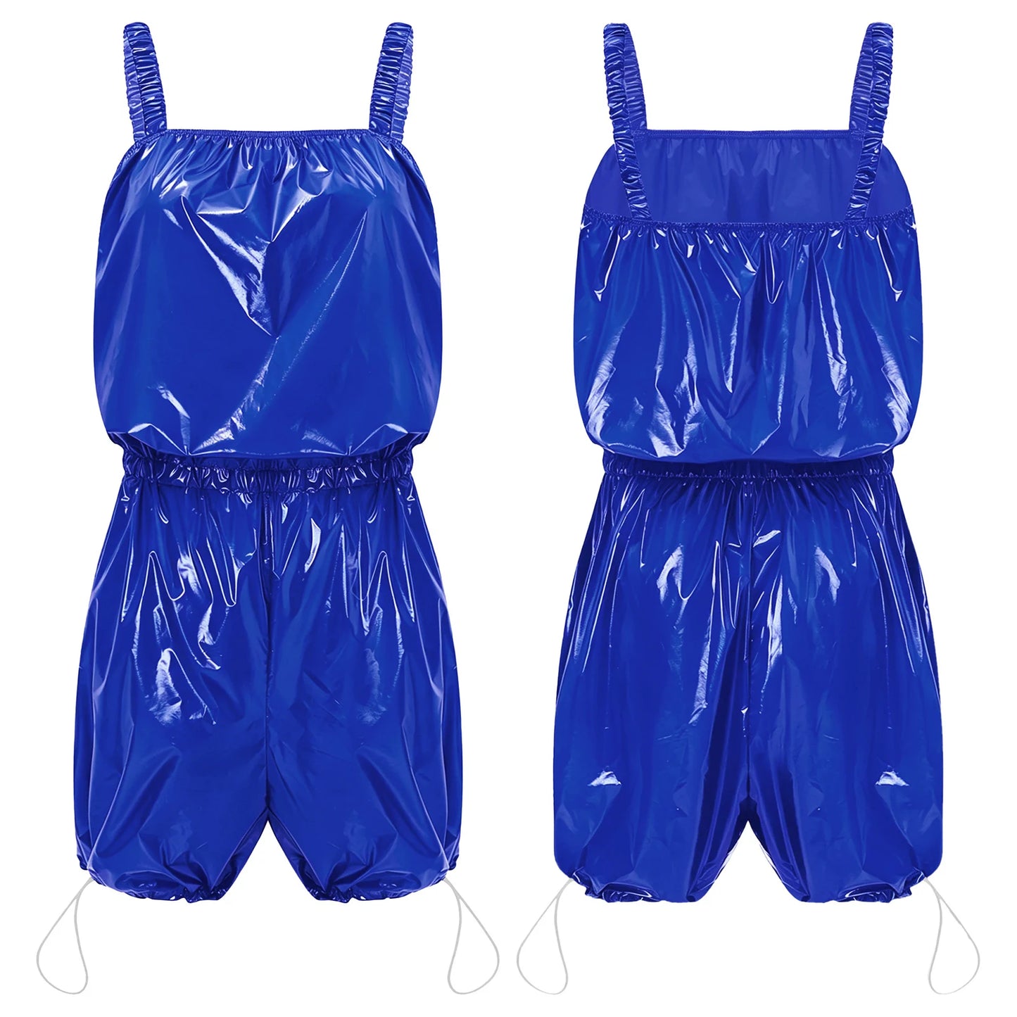 Womens Glossy Waterproof Diaper Cover Sling Bodysuit Waistband Drawstring Legs One-piece Cami Rompers Adaptive Short Jumpsuit