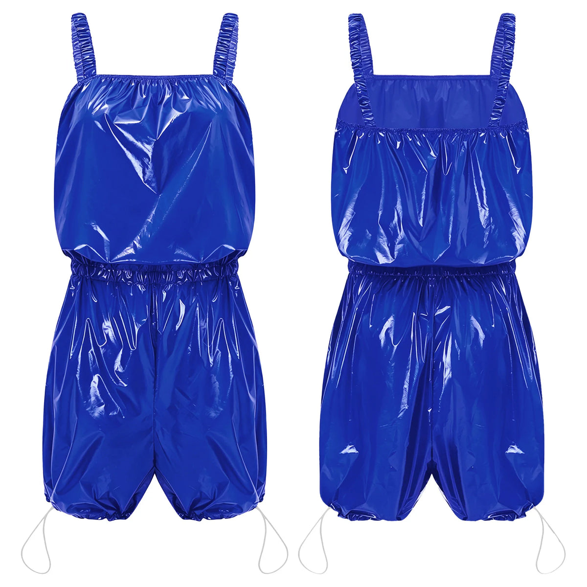 Womens Overalls Romper Snap Button Design for Festival Clubwear Stage Pressing Buttons Ruffled Trims Backless Short Jumpsuit