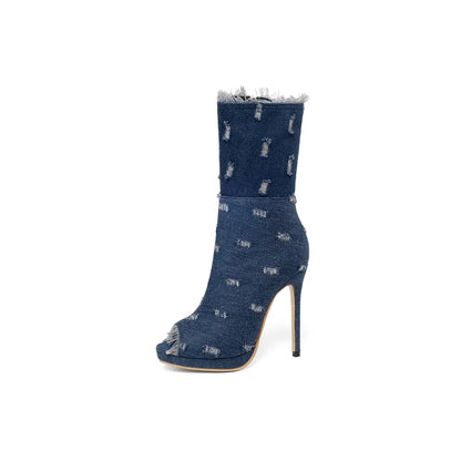 QPLYXCO Ankle Boots Women High Heels11.5cm Super Plus Size 50 51 52 Sexy Fashion Open Toe Party Spring Summer Short Boots 19-18