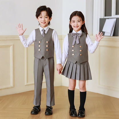 5 Pcs British Style College Kindergarten School Uniform JK Outfits Kid Shirt Pleated Skirt Suit Chorus Performance Costume Dress