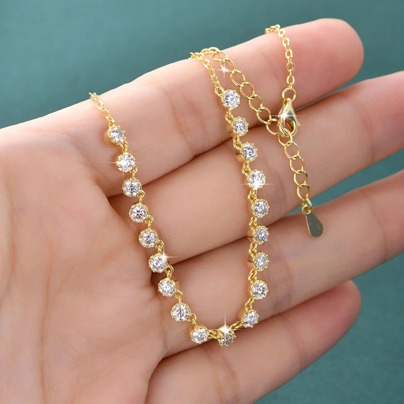 Lnngy Sparkling 3MM Moissanite Bubble-Style Necklace 14K Gold Filled Choker Necklace for Women Wedding Jewelry Accessories