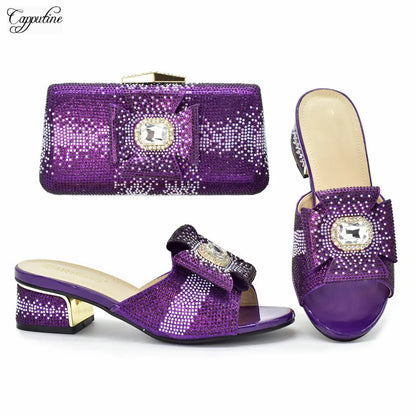 Green Women Shoes And Bag To Match Fashion African Summer Slippers With Clutch Handbag Set Pantoufle Femme Pantofole 938-43 5CM